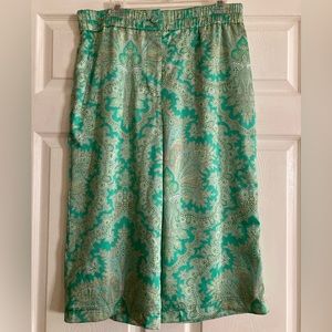 J. Crew Green Paisley cropped Wide Leg Pants